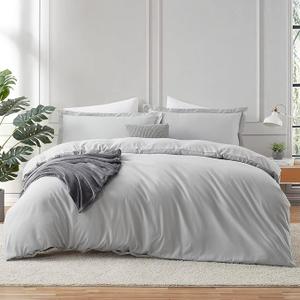 Hearth & Harbor Twin Duvet Cover Set Light Grey - Soft Comforter Cover Set, Double Brushed 2 Piece Bedding Set with Button Closure, 1 Twin Size Duvet Cover 68x90 inches and 1 Pillow Sham (11 - Light Grey (No Comforter)