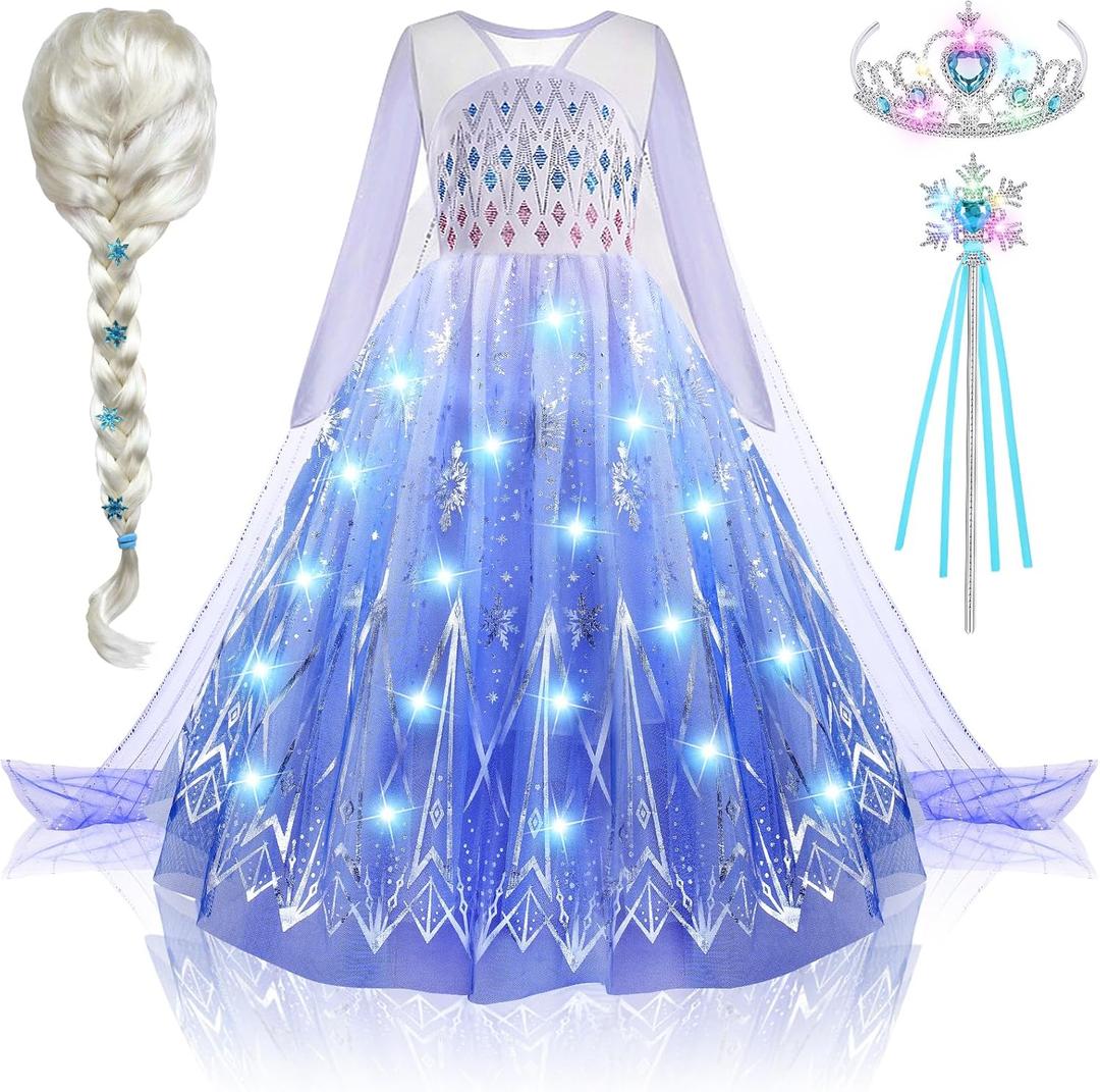Latocos Light Up Princess Costume for Girls Kids Princess Dress Up Cloths for Little Girls Birthday Halloween Cosplay, Size 120