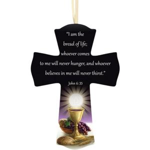 6 x Trinity Church Supply My First Communion Gifts, Bread of Life Hanging Wooden Cross, Religious Keepsakes for Boys and Girls, 6 Inches