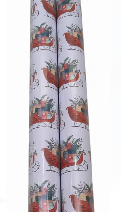 Pack Of 2 LaRibbons Christmas Wrapping Paper Jumbo Roll with Red Pom Pom, Classic Sled Design Gift Wrap Set for Christmas, Holiday, Party Celebration, 30 Inch X 40 Feet (100 sq. ft. ttl.)