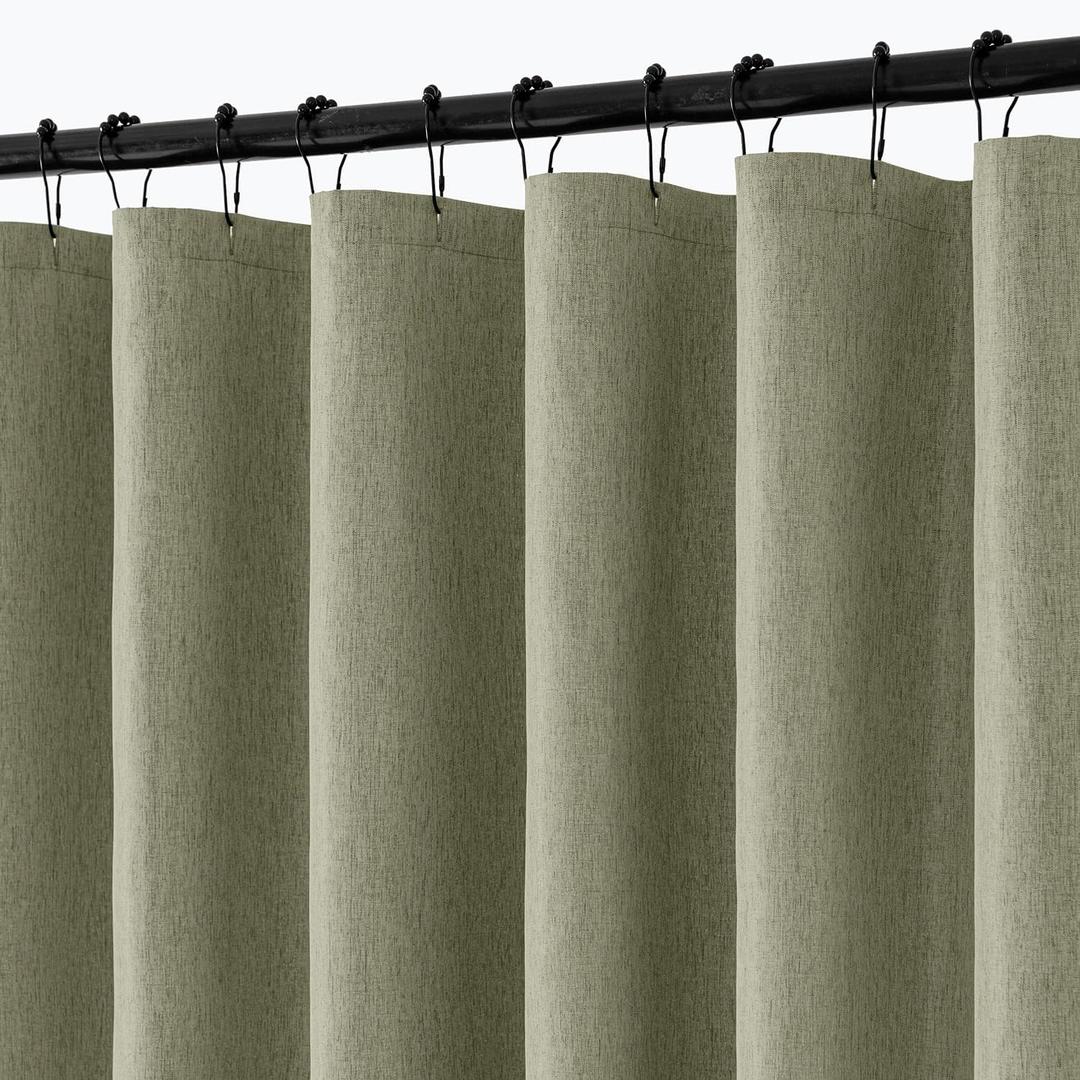 ANRODUO Extra Long Fabric Shower Curtain Set - Olive Green 72"x84" with 12 Rust Resistant Durable Metal Hooks, Waterproof & Linen Textured, Button Hole Design, Machine Washable for Bathroom Decor