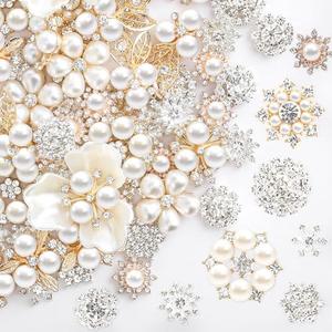 Wavwavw Rhinestone Buttons Faux Pearl Buttons Flat Back Embellishments for Jewelry Making DIY Craft Wedding Hair Bouquet Home Decoration Party Accessory