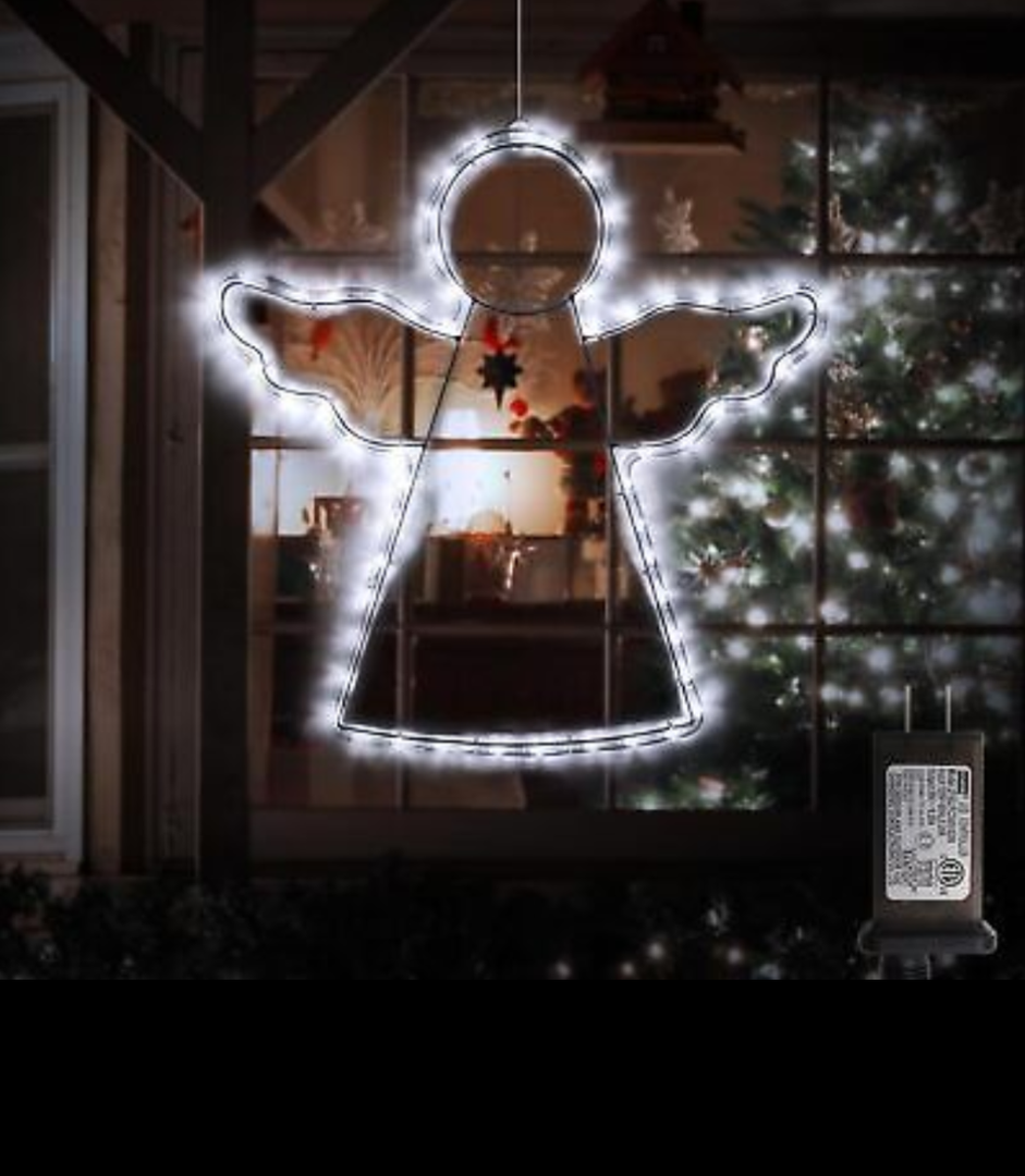 19” Angel Indoor Christmas Lights Angel Hanging Light Up Lights Mains Powered Timer Built in Outdoor Christmas Tree Lights, Angel Lights Christmas Decorations Fairy Snowflake Lights