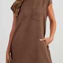 PRETTYGARDEN Women's Summer Short T Shirt Dress Cap Sleeve Crew Neck Casual Loose Basic Mini Dresses (Brown, L)