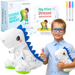 T-Rex Plush Dinosaur Coloring Book Gift Set, Arts and Crafts Soft DIY Washable Dino Doodle Doll Stuffed Animal Toy, Painting Craft Kit Toys, Play Dinosaur Gifts for Kids Boys and Girls Ages 3-5 5-7