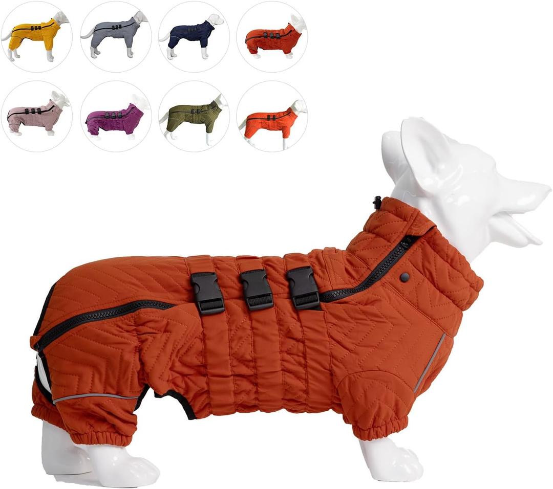 Lovelonglong Warm Dog Coat Double Layers Dog Vest, 4 Legs Covered Windproof Waterproof Reflective Orange D-S