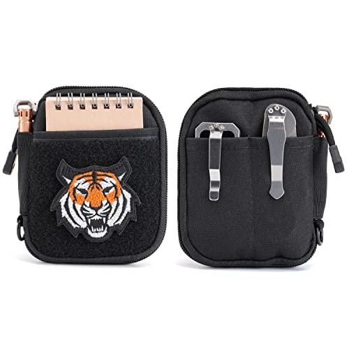 SP1 EDC Pouch, Pocket Organizer, Mighty Pouch for Men, EDC Bags with Patches Area, Small Tool Pouch with D-Ring, Elastic Organizers Utility Pouch for Multitools, Nylon Compact Organizer (Black)