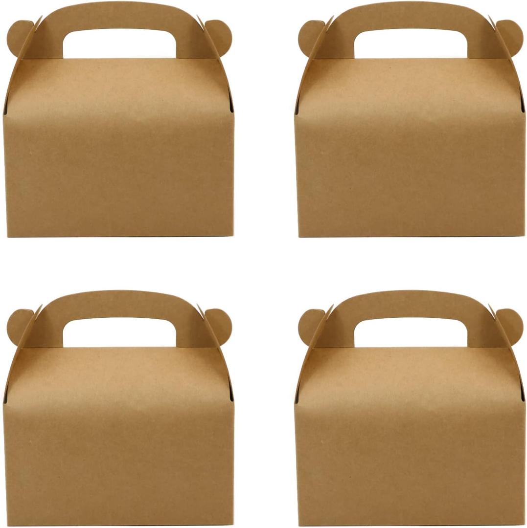 24-Pack Brown Party Favor Treat Boxes, Goodie Gable Paper Gift Boxes with Handles. Perfect for Birthday, Babyshower, and Any Fun Party