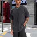 Oversized Tshirts for Men Short Sleeve Vintage Washed Basic Loose Tees (Black, L)