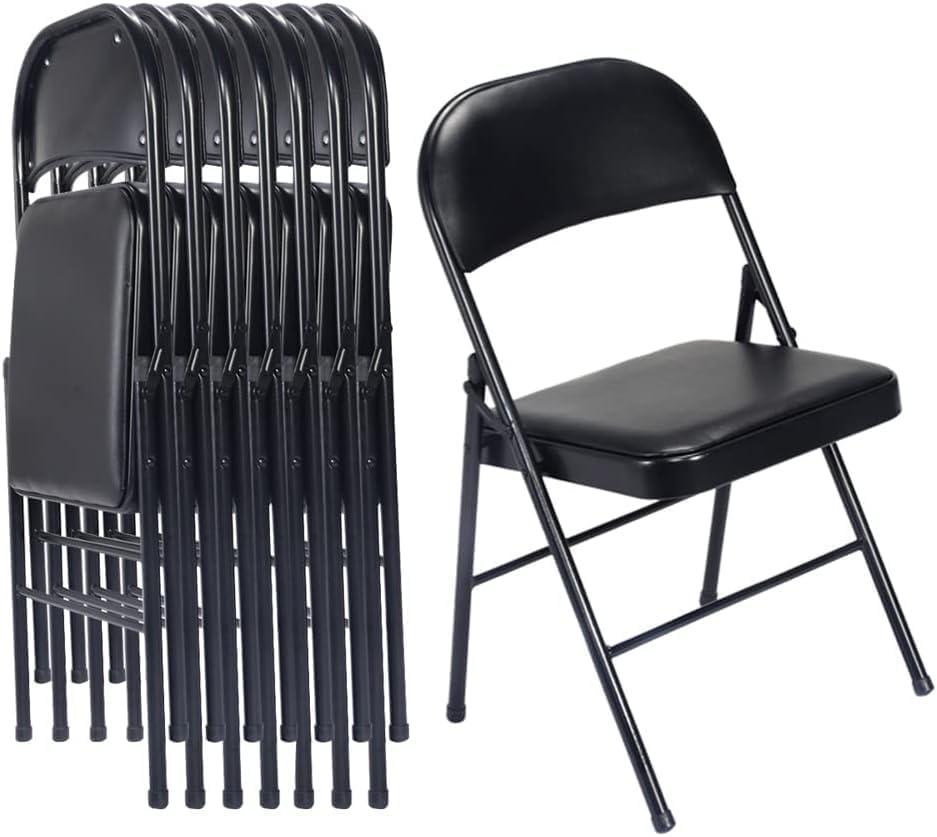 Simpli-Magic 6 Pack Black Padded Folding Chairs with Cushion Durable Metal Foldable Chairs for for Indoor Outdoor Weddings, Parties, Backyard & Office Events