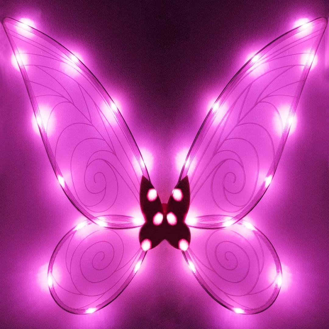 quescu Light up Fairy Wings for Adults,LED Butterfly Wings for Girls Women,Halloween Costume Dress Up,Gifts for Kids (Pink)