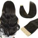 DOORES Real Human Hair Extensions - Mocha Brown, 24 Inch, 20pcs 50g Tape in Straight Skin Weft Remy