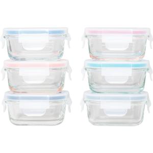 GENICOOK Borosilicate Glass Small Baby-Size Meal and Food Storage Containers, Rectangular Shape - 12 pc Set (6 Containers - 6 Matching Lids)