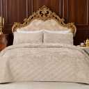 Velvet Quilt Bedding Set 106x118 California King Szie Bedspread Ultra Soft Luxury Comforter Bed Cover with 2PCS Pillow Shams Versatile Style for Bedroom Home Decoration Gift,Beige