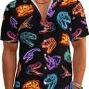 Funny Neon Hawaiian Shirt for Men Button Down Tropical Beach Aloha Shirt Summer Holiday Glow Party Outfits (X-Large, Dinosaur)