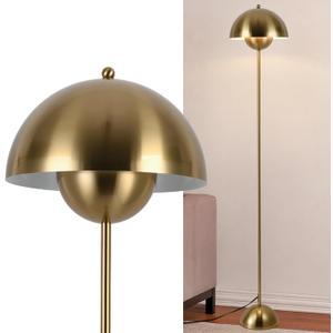 COSYLUX Modern Floor Lamp for Living Room, Industrial Tall Standing Lamp for Bedroom, Metal Shade Reflecting Light Reading Floor Lamp for Office, Nursery Room, Corner(Bright Gold)