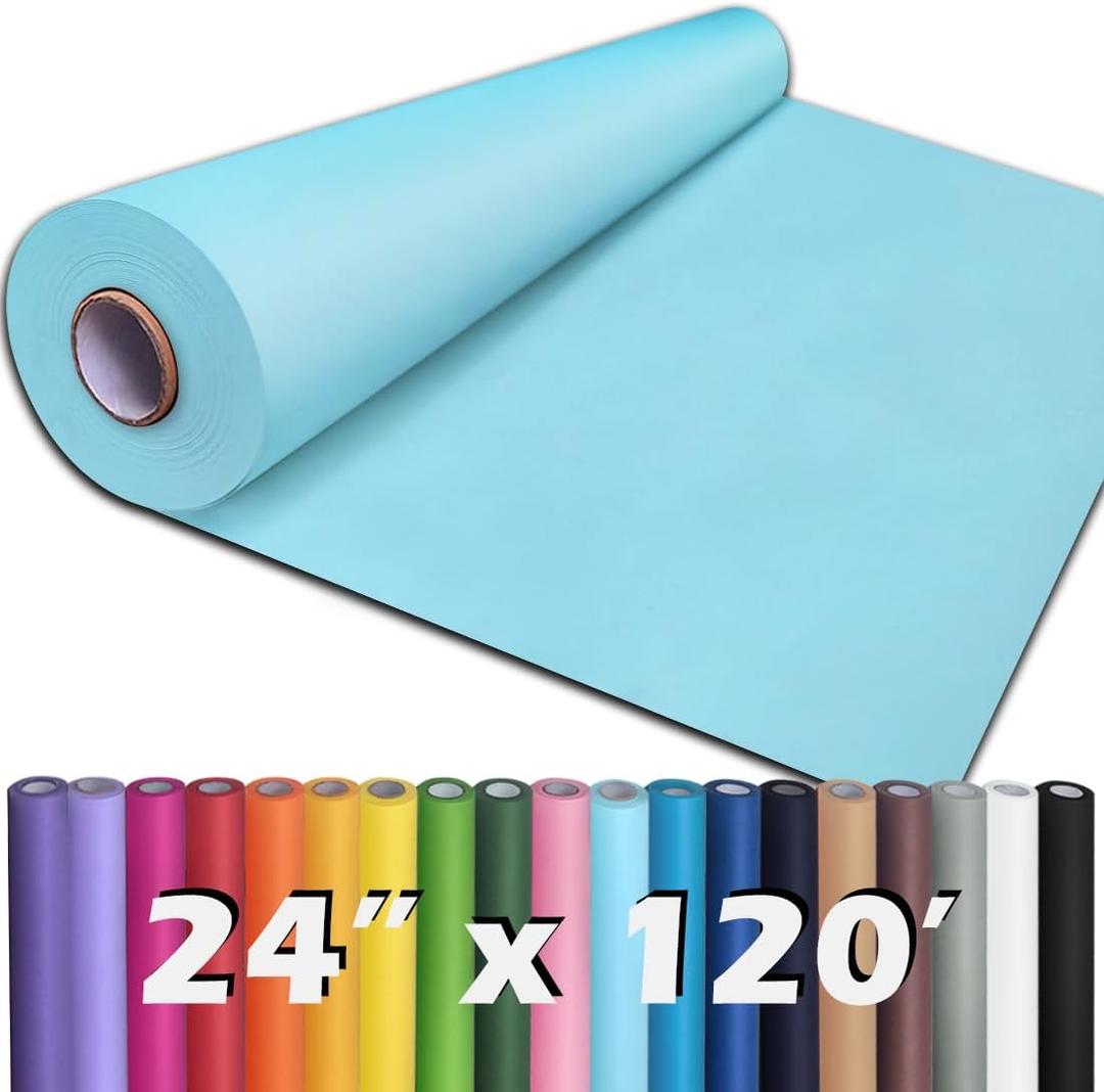 PerkHomy 24" x 1,440" (120') Light Blue Kraft Paper Roll for Craft Bulletin Board Paper Art Table Covering Crafting Gift Wrapping Bouquet Packing Parcel 80GSM 55LB (Light Blue, 24" x 120')