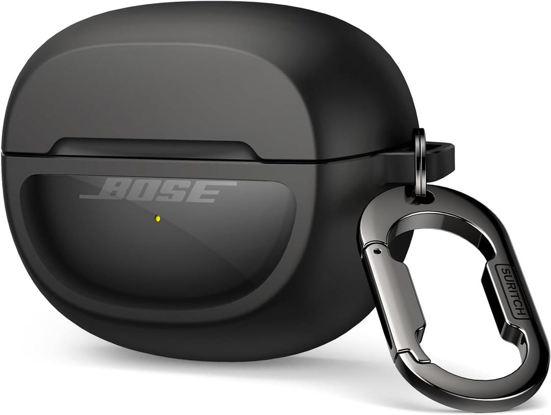 SURITCH Case Cover for Bose Ultra Open Earbuds(2024), Shockproof Protective Cover for Bose Ultra Open Wireless Ear Earbuds Charging Case Accessories with Carabiner, Black