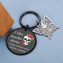 Halloween Keychain Boo Basket Stuffers Gifts Funny Gothic Skull Dark Humor Engraving Spooky Witchy Accessory for Women, Witchy Gifts for Women Halloween Basket Stuff Gift for Teen Girl Cool