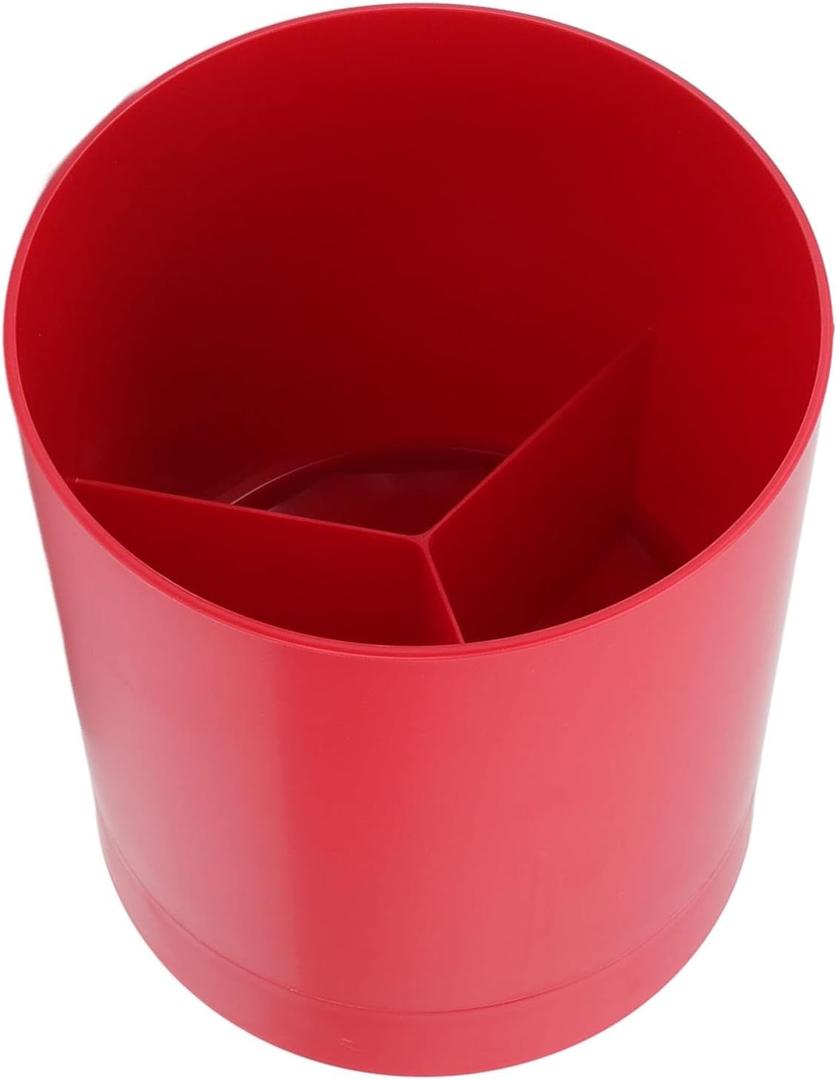 Kitchen Cooking Utensil Holder, 360 Rotating Large Utensil Crock 5.7X6.5 Inch Unbreakable For Countertop, For Farmhouse Kitchen Decor With Non Slip Base And Divider(Red)