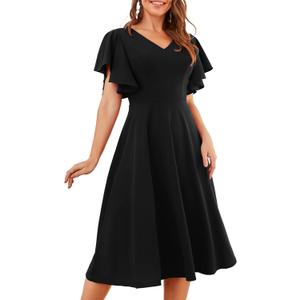 Bridesmay Women's Formal Wedding Guest Dress for Women 2026 Short Sleeve Fit and Flare Tea Party Dresses (Black, XXL)
