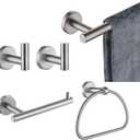 JQK Bathroom Hardware Set, 5-Piece Bath Accessories Set Brushed Finished Wall Mount Includes 24 in Towel Bar, 7 in Towel Ring, Toilet Paper Holder, 2 Towel Hooks, BAS165-BN