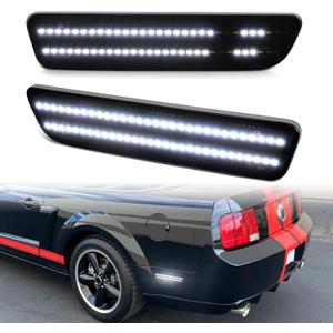 Dynamic White LED Side Marker Lights for Ford Mustang 2005-2009 Dual Rows Rear Fender Bumper Lamp Assembly 2pcs Smoked Lens
