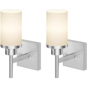 Bathroom Light Fixtures Brushed Nickel Vanity Lights with White Frosted Glass Shade, Wall Lamp for Mirror Kitchen Bedroom Porch, 2 Pack T001BR-L1-P2 Bathroom Light Fixtures Brushed Nickel Vanity Lights with White Frosted Glass Shade, Wall Lamp for Mirror Kitchen Bedroom Porch, 2 Pack T001BR-L1-P2