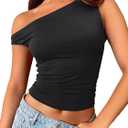 Trendy Queen Womens Summer Off The Shoulder Tops Going Out T Shirts Crop Tank Top Fashion Clothes Spring Outfits 2025 (X-Small, Black)