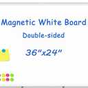 WALGLASS Magnetic White Board, 36" x 24" Double-Sides Dry Erase White Board for wall, Hanging or Mounted Whiteboard, Horizontal or Vertical, Silver Aluminium Frame, Home, School, Office, Kitchen (White 1-pack)