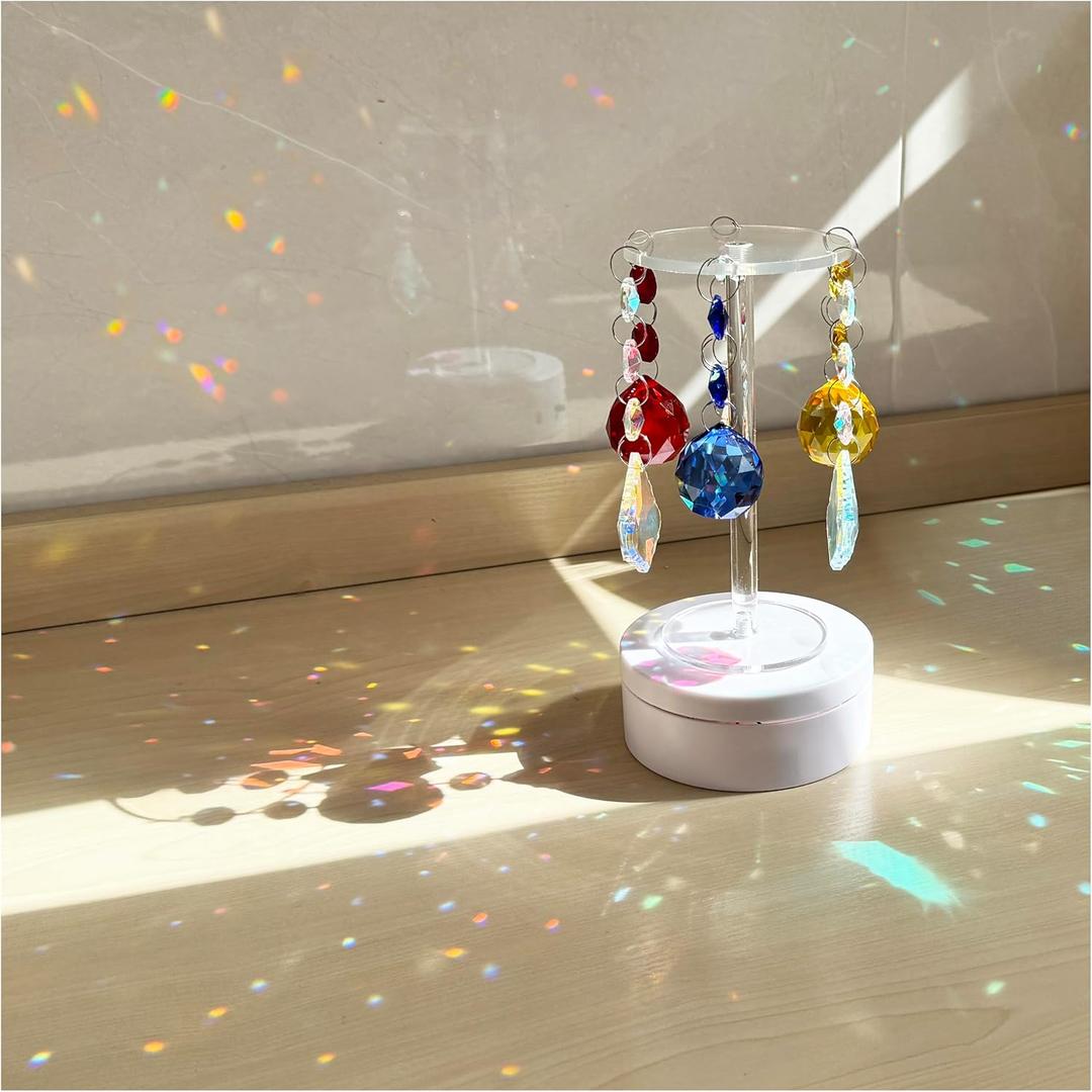 Automatic Rotating Suncatcher for Windows - 6 Pcs Crystal Prisms Rainbow Maker, Indoor/Outdoor Decor for Living Room, Garden, Office, Unique Gift for Mother's Day, Birthday, Wedding (Color Set1)
