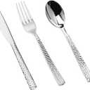 150PCS Silver Plastic Silverware, Heavy Duty Plastic Cutlery Set, Disposable Utensils - 50 Forks, 50 Spoons and 50 Knifes for Party, Wedding and Events