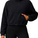 PINKMSTYLE Women Zip Up Fleece Sherpa Jacket Coat - Winter Warm Trendy Cropped Sweatshirt for Casual,Workout (Medium, Black)