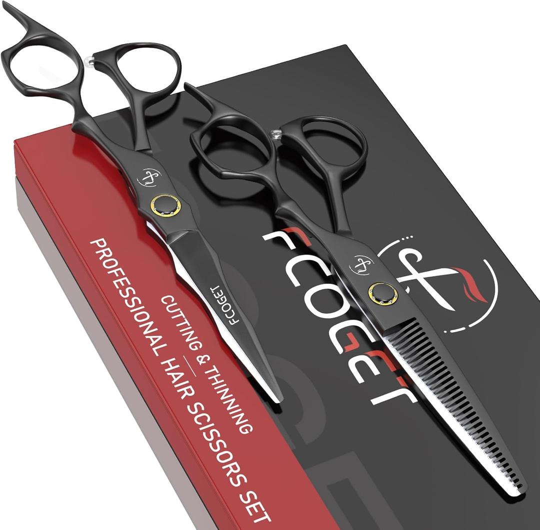 Professional Barber Hair Scissors Thinning Shears Kit - 6.8" HIGH-END Extremely Sharp Haircut Scissors Hairdressing Texturizing Hair Cutting Shears Set 440C Stainless Steel for Salon Home Stylists (Black)