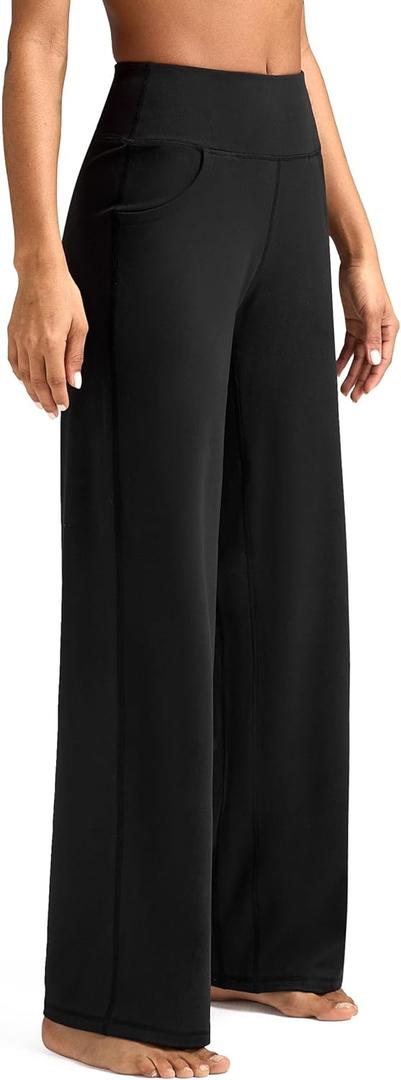 ESOFT Wide Leg Pants Women High-Waisted Yoga Work Dress Pants with Pockets, Casual Sweatpants, Petite/Regular (Small, Black)