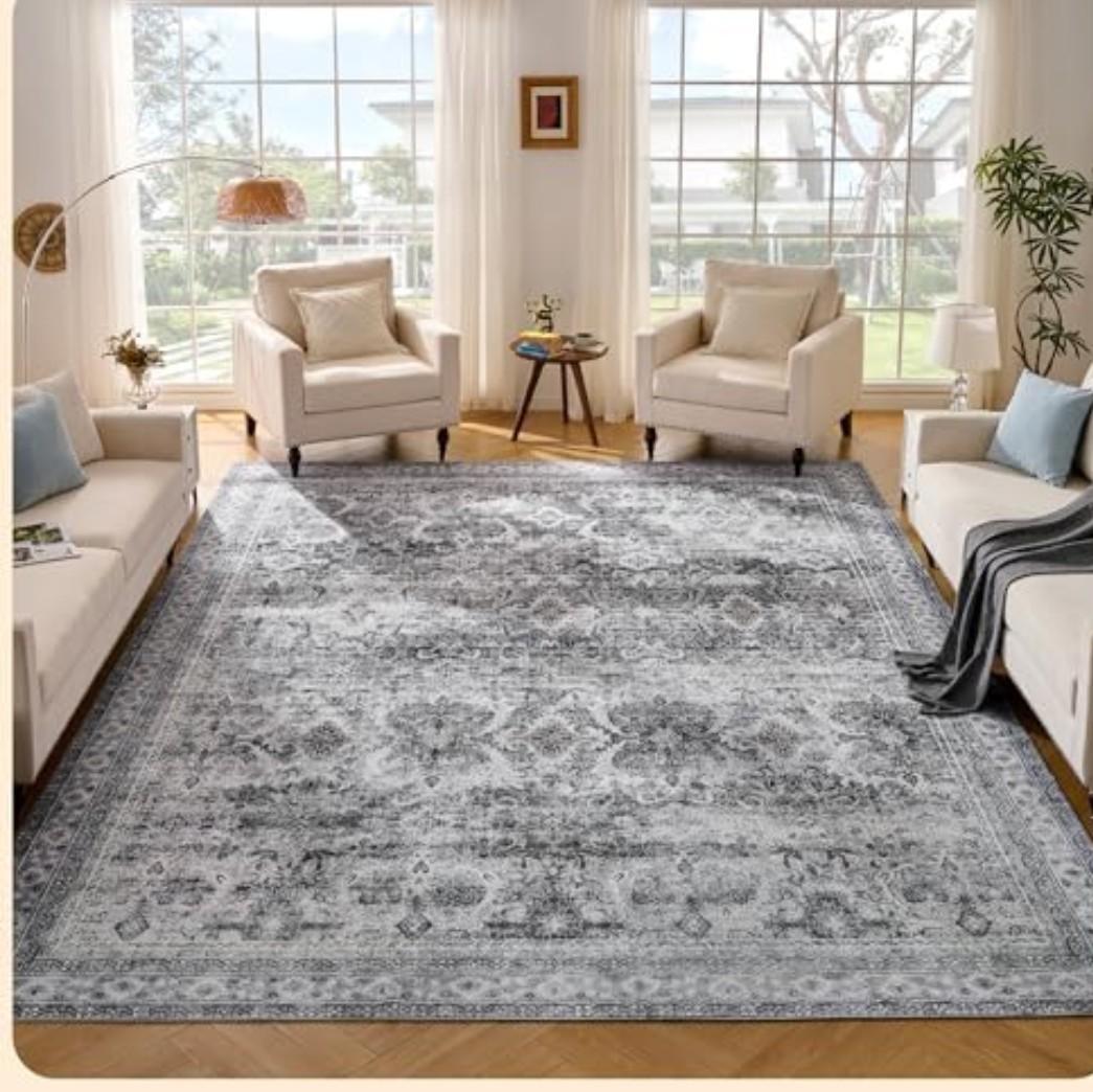 Istana Living Room Rug 10x14 - Grey 10 x 14 Area Rug - Foldable Machine Washable Area Rugs 10x14 - Stylish 10x14 Area Rugs Boho - Stain Resistant Washable Rug 10x14