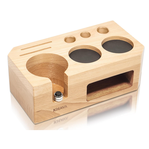 KHAVA Espresso Tamping Station | Wooden Coffee Tamper Station 5154 mm | Espresso Organizer Portafilter Holder | Coffee Station Organizer for Countertop | Espresso Accessories for Coffee Bar, Natural