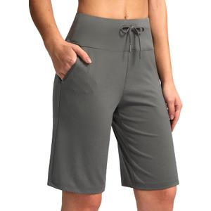 G Gradual Women's Bermuda Shorts with Pockets 11" Knee Length Stretch Comfy Drawstring Long Shorts for Women Summer Walking