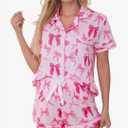 Beutyest Women's Bow Pajamas 2 Piece Cute Pajama Sets Button Down Pjs Top and Shorts Lounge Sets XL