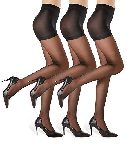 G&Y 3 Pairs Women's Sheer Tights - 20D Control Top Pantyhose with Reinforced Toes(Black, S)