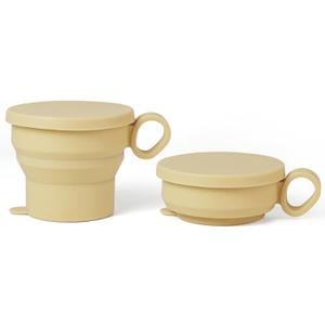 carrotez 2 pack Mini Silicone Collapsible Travel Cup for Camping, Hiking, Backpacking, and Picnics, 6 oz, Reusable, Food-grade, BPA- Free, Lightweight, Unbreakable, Portable, Small Size - Yellow Butter
