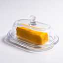 7.5" Large Glass Butter Dish with Cover, Clear Crystal Glass Butter Holder Tray with Lid for Countertop Fridge