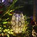 2 Pack Solar Lantern Lights for Hanging or Table Outdoor Solar Light for Patio Courtyard Garden (Silver-2pack)