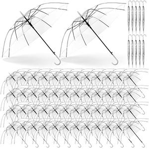 60 Pack Clear Wedding Umbrellas Bulk Transparent Auto Open Stick Umbrellas Windproof Waterproof Large Canopy Umbrella with White European J Hook Handle for Wedding Bride Groom Photography Golf Outdoor