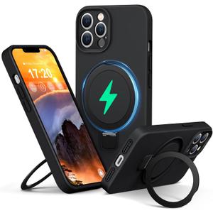 Liquid Silicone Case for iPhone 11 Pro Max with Magnetic Ring Stand, Upgraded Camera Lens Protection, Mil-Grade Drop Shockproof, Anti-Scratch Microfiber Lining Silicone Case (Black)