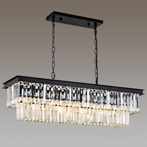 Black Crystal Chandelier for Dining Room Light Fixture Rectangle Modern Farmhouse Chandelier Contemporary Pendant for Kitchen Island Living Room Long Chandelier Rectangular Lighting