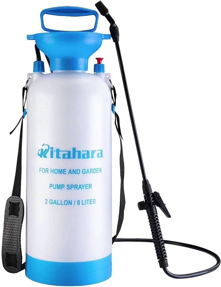Kitahara 2 Gallon Garden Pump Pressure Sprayer with Pressure Relief Valve, Adjustable Shoulder Strap and Nozzles, for Yard Lawn Weeds Plant Water