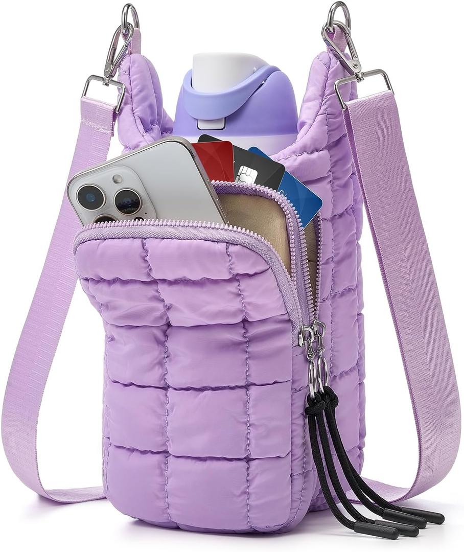 WOOMADA Water Bottle Holder RFID Crossbody Bag for Women, Ideal for Walking, Hiking, Cyclinglavender