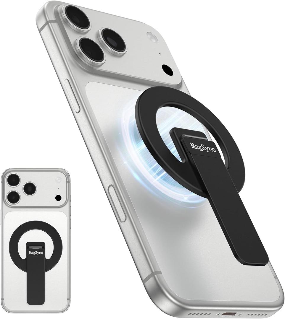 Magnetic Phone Stand for Mag-Safe, Lightweight Plastic Kickstand for Phone 1216 Series, Strong Magnetic Hold for Portrait & Landscape Viewing, Easy to Attach & Remove, Black