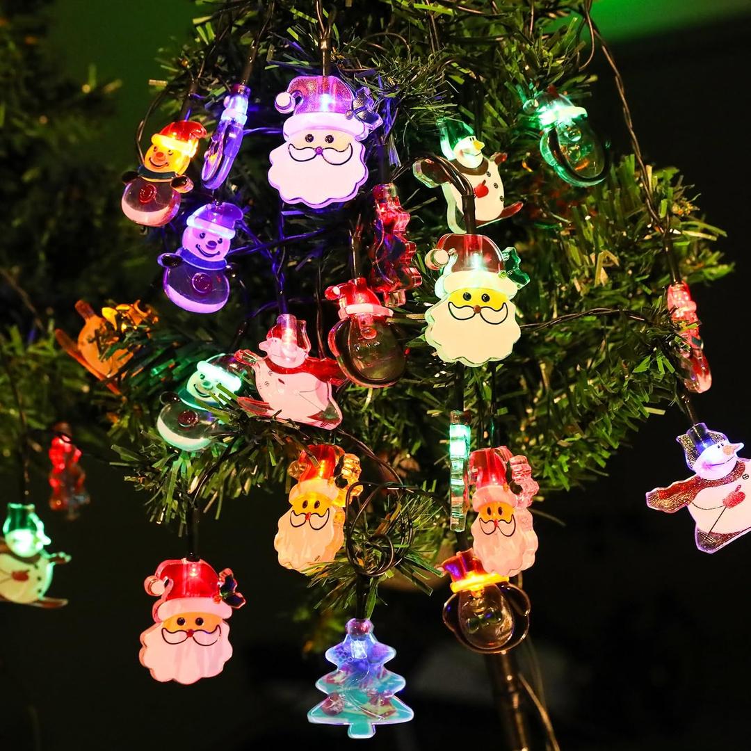 Solar Powered Christmas Decoration String Lights, 21ft 30led Outdoor String Lights with Santa Claus Snowman Christmas Tree, 8 Lighting Modes Waterproof Christmas Party Decoration Lights